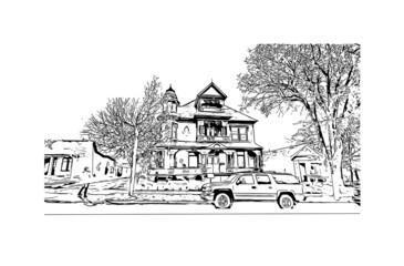 Building view with landmark of Helena is the 
city in Montana. Hand drawn sketch illustration in vector.