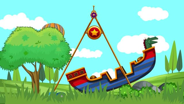 Merry Go Round And Balloon In The Green Plain