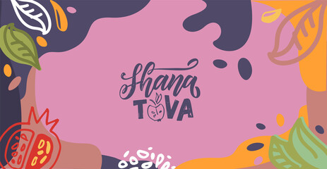 Vector illustration of lettering typography for Rosh Hashanah Jewish New Year. Icon, badge, poster, banner signature Shana Tova Happy New Year. Template for postcard, invitation, card
