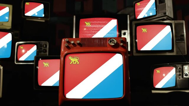 Flag of Primorsky Krai, in Russia, and Vintage Televisions.