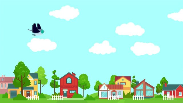 The Bird Is Flying Over The Houses