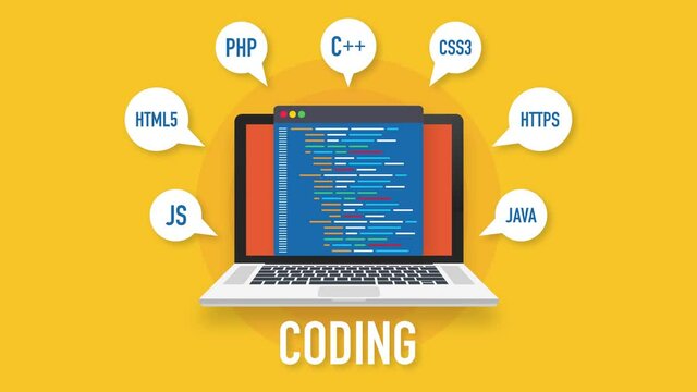 Digital java code text. Computer software coding. Motion graphics