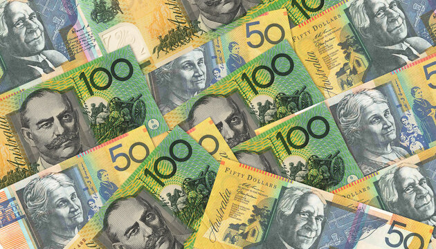 50 and 100 Australian dollars bills background