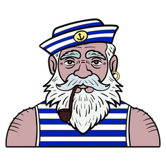 sailor avatar with beard and whistle. comic, outline, isolated.