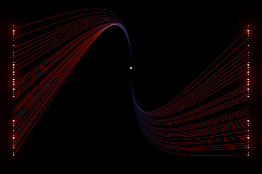 3d render illustration of connected lines. Data analysis concept. Blue orange wires.