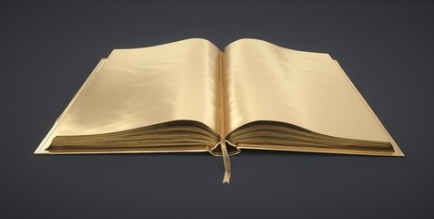 Open gold book. Metal book as a literary trophy. 