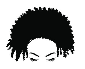 Abstract african girl clipart. Detailes silhouette of a woman with curly hair.