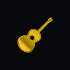 Acoustic Guitar gold plated metalic icon or logo vector