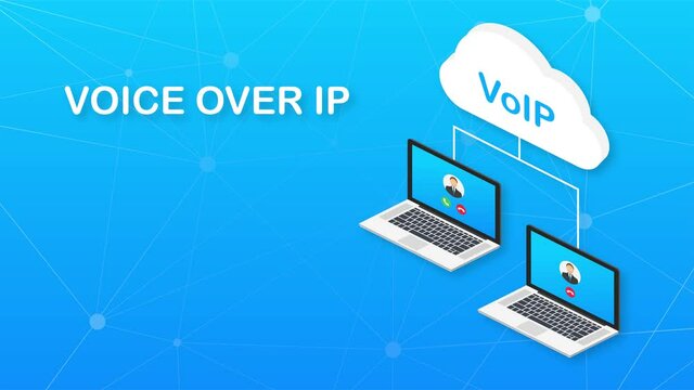 VoIP technology, voice over IP. Internet calling banner. Motion graphics