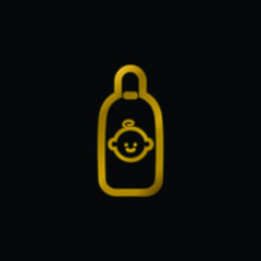 Baby Bottle With Baby Face gold plated metalic icon or logo vector