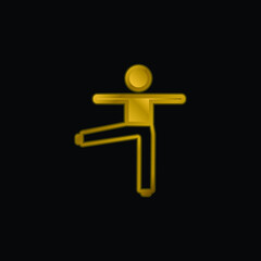 Arms And Leg Stretching gold plated metalic icon or logo vector