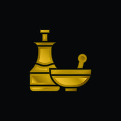 Apothecary gold plated metalic icon or logo vector
