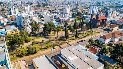 Naklejka premium Vacaria RS. Aerial view of Vacaria city center, cathedral and square