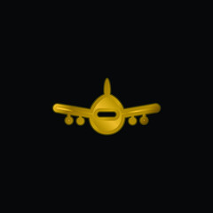 Airplane Front View gold plated metalic icon or logo vector