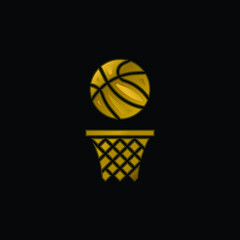 Basketball gold plated metalic icon or logo vector