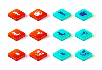 Set Rat, Cute panda face, Whale, Giraffe head, Monkey and Crocodile icon. Vector © Vadim