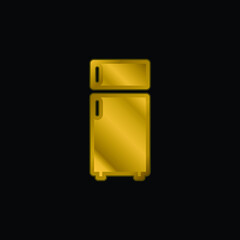 Big Fridge gold plated metalic icon or logo vector