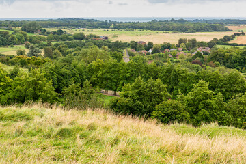 View over the village of Postling near Hythe in Kent taken from the pilgrims way.