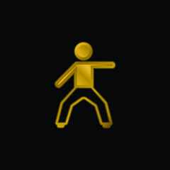 Boy Stretching Left Arm gold plated metalic icon or logo vector