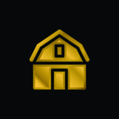 Barn gold plated metalic icon or logo vector