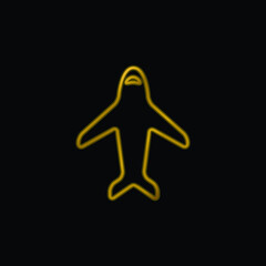 Airplane Ultrathin Outline gold plated metalic icon or logo vector
