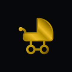 Baby Carriage gold plated metalic icon or logo vector