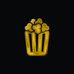 Box Of Popcorn gold plated metalic icon or logo vector