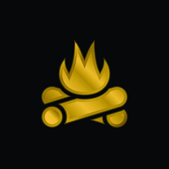 Bonfire gold plated metalic icon or logo vector