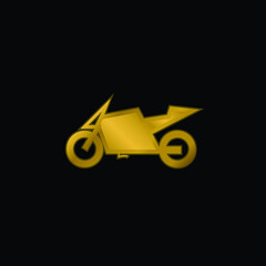 Big Racing Bike gold plated metalic icon or logo vector