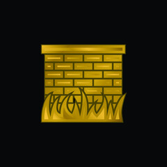 Bricks Wall With Grass Leaves Border gold plated metalic icon or logo vector