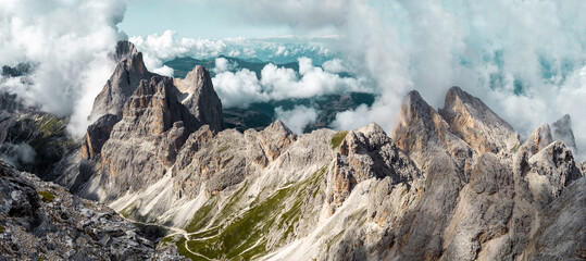 Dolomites, Italy - Rosengarten Group, panorama of the peaks