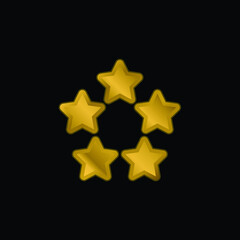 5 Stars gold plated metalic icon or logo vector