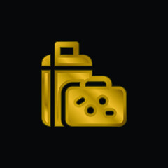Baggage gold plated metalic icon or logo vector