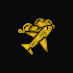 Airplane gold plated metalic icon or logo vector