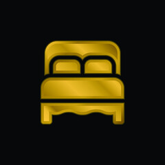 Bed gold plated metalic icon or logo vector