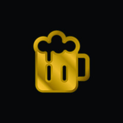 Beer Mug gold plated metalic icon or logo vector