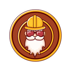 Worker man icon with orange helmet and beard isolated on white background. 1 may Labor day icon or sign with funky man