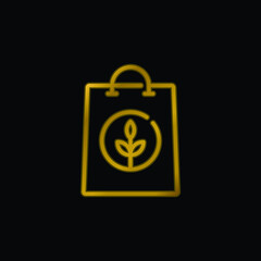 Bag gold plated metalic icon or logo vector