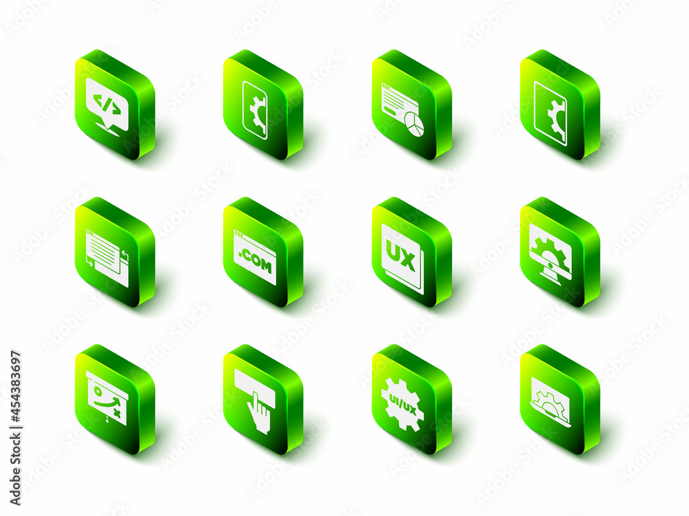 Aufkleber set web development, website statistic, ui or ux design, and keyboard icon. vector