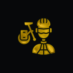 Biker gold plated metalic icon or logo vector