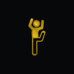Boy With Bended Leg And Arms Up gold plated metalic icon or logo vector