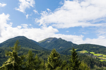 View from the freeway rest area on the Brenner freeway to the mountains near Innsbruck