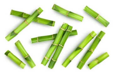 Green bamboo isolated on white background with clipping path and full depth of field. Top view....