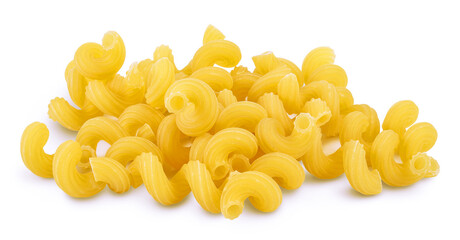 raw pasta cavatappi isolated on white background with clipping path and full depth of field.