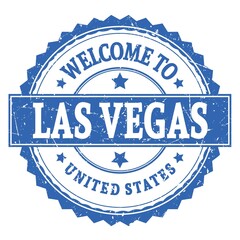 WELCOME TO LAS VEGAS - UNITED STATES, words written on light blue stamp