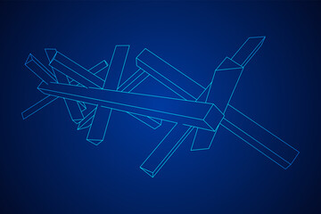 Hedgehog antitank defence. Wireframe low poly mesh vector illustration.