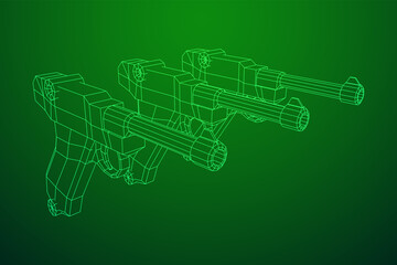 Obraz premium German world war military firearm pistol. Wireframe low poly mesh vector illustration.