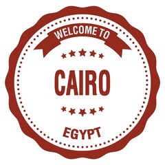 WELCOME TO CAIRO - EGYPT, words written on brown stamp