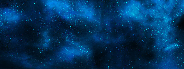 Abstract cosmic blue banner background with stars and nebulae