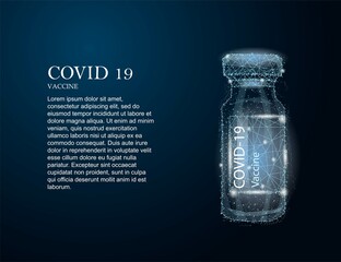 Vaccine bottle with a label Covid- 19 Vaccine with medical syringe isolated. Vaccination for prevention, immunization, treatment to virus